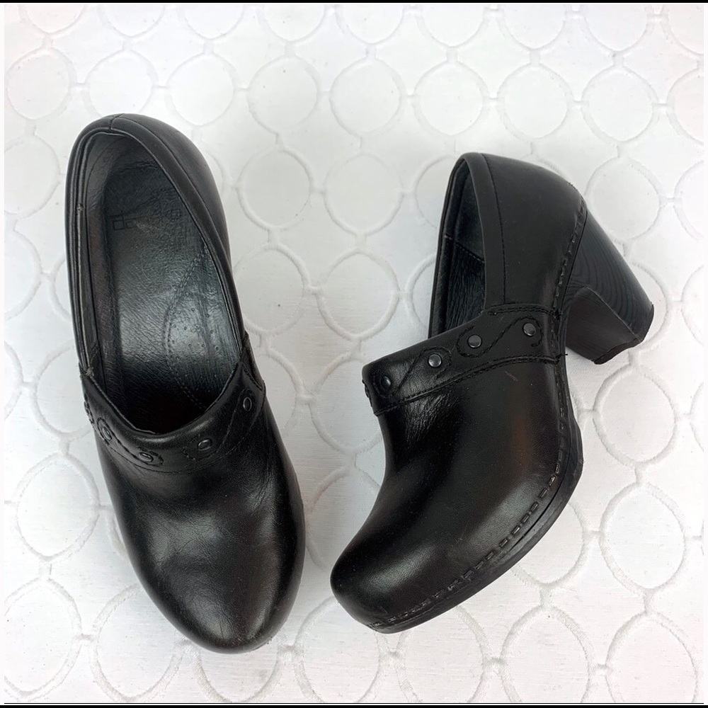 Dansko Black Pro XP Leather Nurse Clogs Mules 37/7